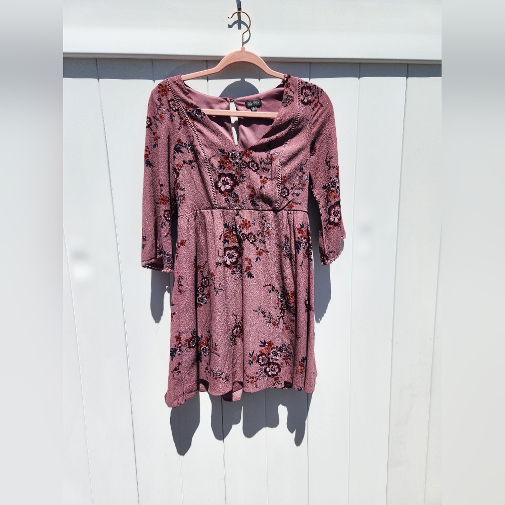 Lily Rose Pink Dress with Multi Color Floral | Long Sleeve | Size XS